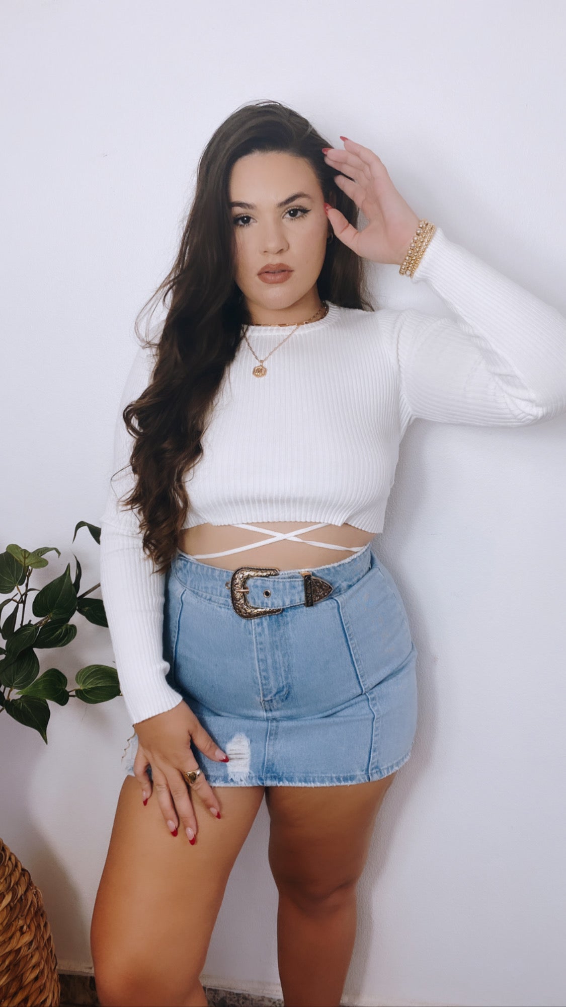 Long Sleeve Crop Top - White Dress By Mel Long Sleeve Crop Top - White Dress By Mel