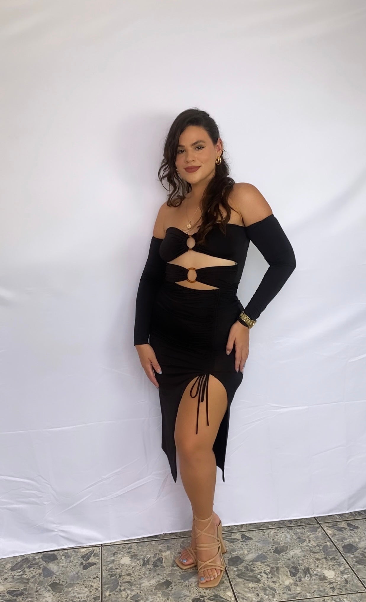 Shop Midi Cut Out Dress- Black