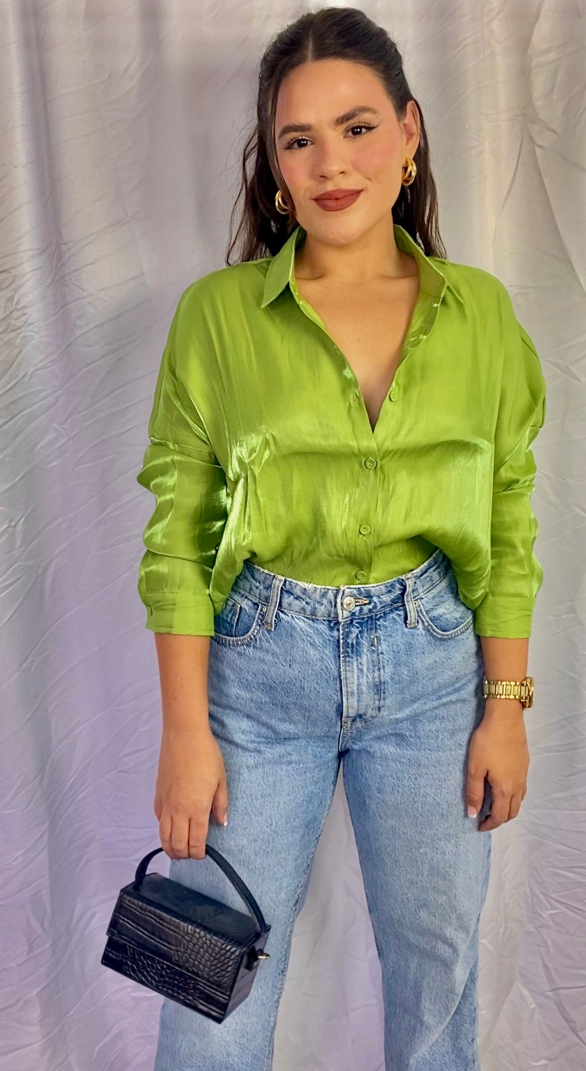Apple Green Silk Shirt Dress By Mel Apple Green Silk Shirt Dress By Mel
