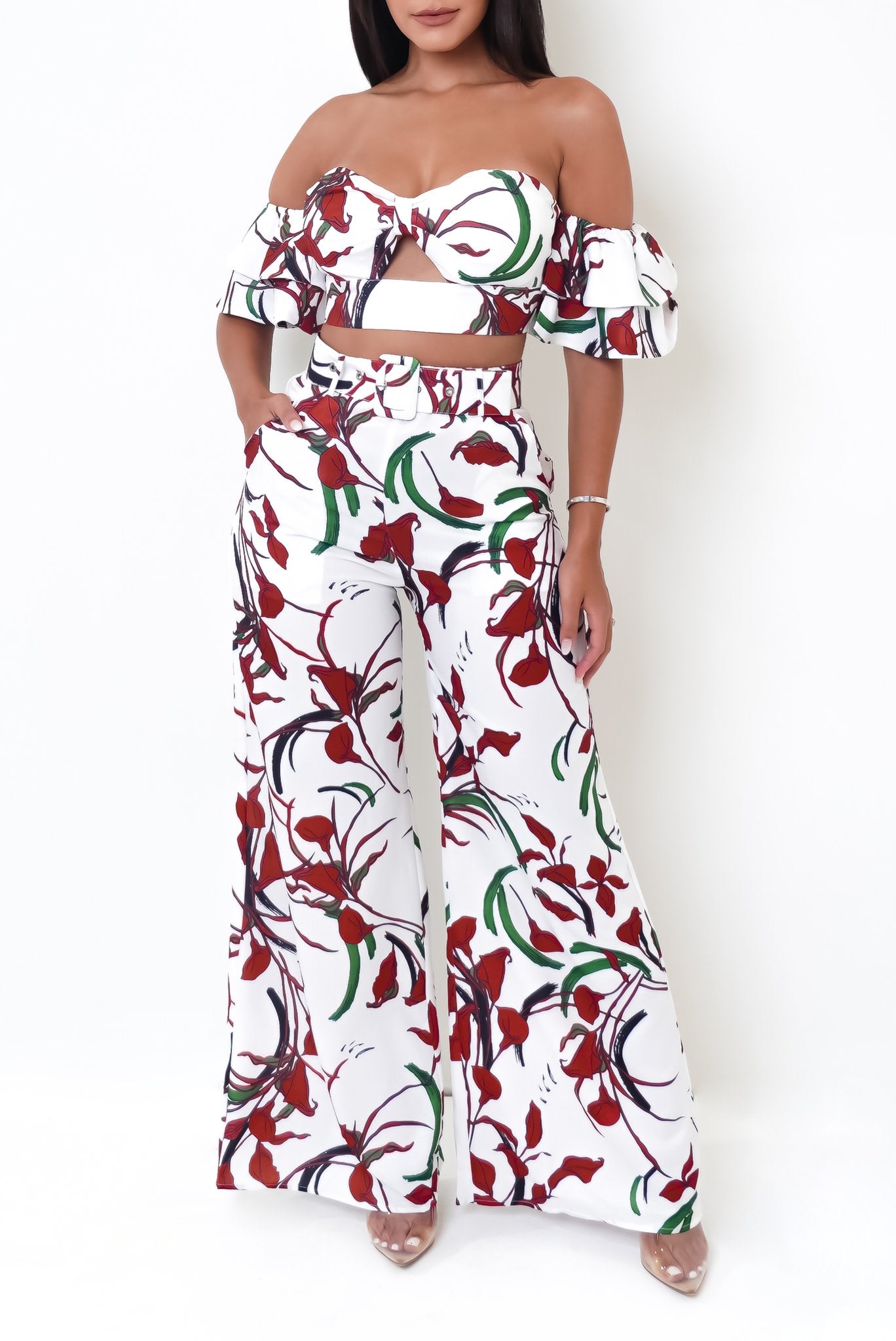 Follow Your Lead Two Piece Pant Set - White